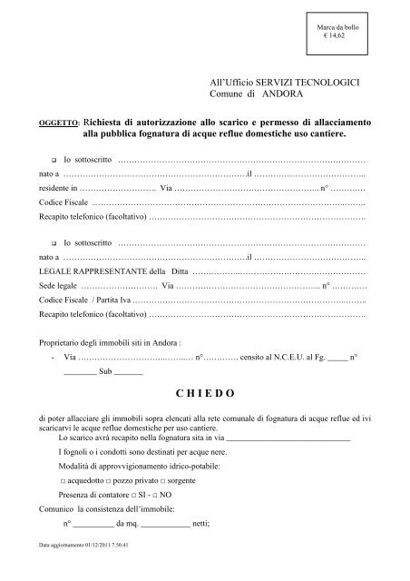richiesta di autorizzazione allo scarico