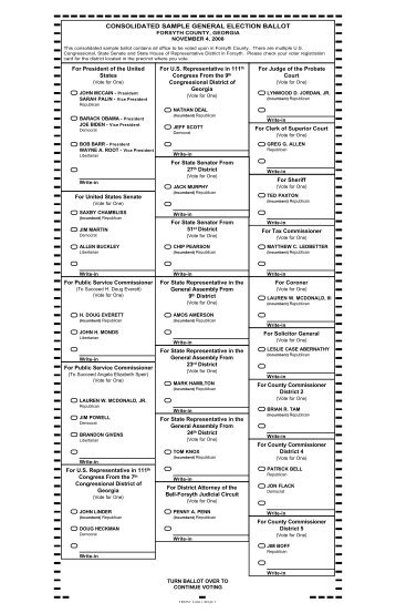 consolidated sample general election ballot - Forsyth County ...