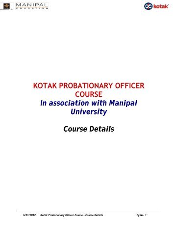 KOTAK PROBATIONARY OFFICER COURSE