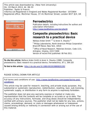 Composite piezoelectrics: Basic research to a practical device