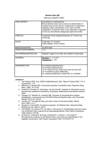 Barthel Index (BI) Mahoney & Barthel (1965) DOEL(GROEP ... - Kngf