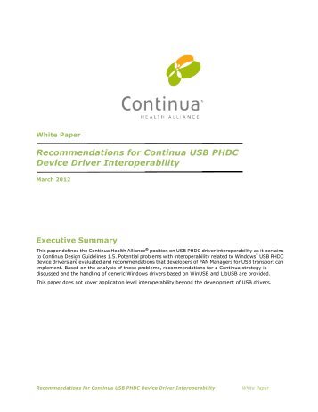 Recommendations for Continua USB PHDC Device Driver ...