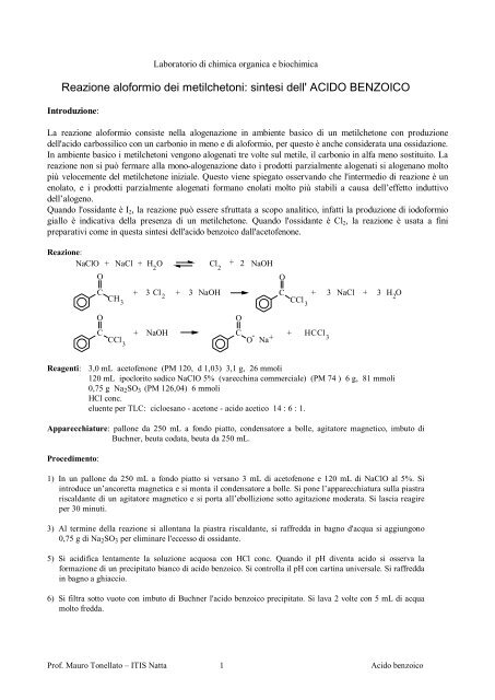 sintesi dell' ACIDO BENZOICO - PianetaChimica.it