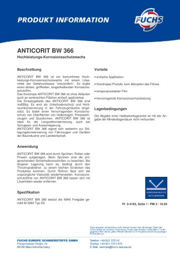 ANTICORIT BW 366 - Korb Schmierstoffe