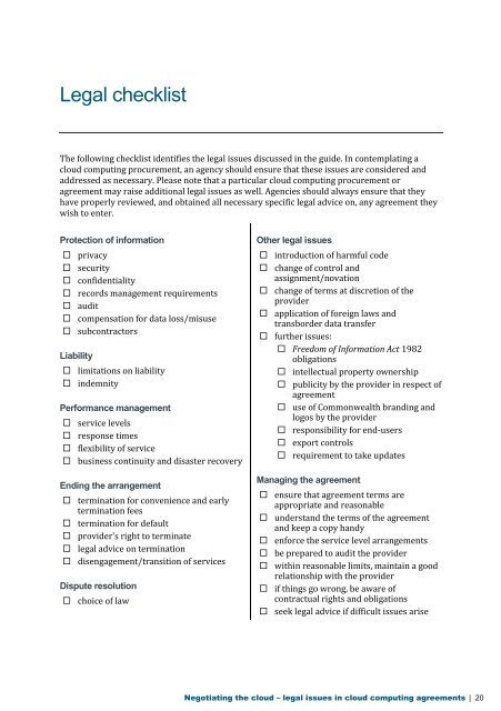 legal issues in cloud computing agreements - Australian ...