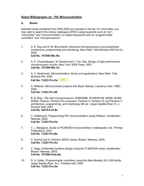 Temasek Polytechnic Library Bibliography on PIC Microcontrollers ...