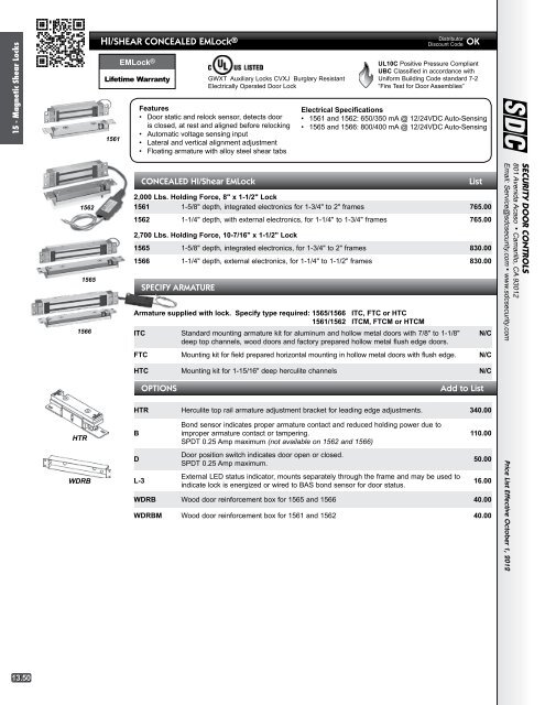 Pricesheet Sdc Security Door Controls
