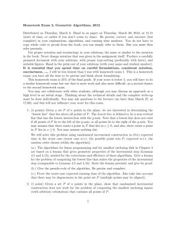 Homework Exam 2, Geometric Algorithms, 2012 Distributed on ...