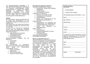 Flyer Aphasiker-Zentrum - Christliches Krankenhaus QuakenbrÃ¼ck