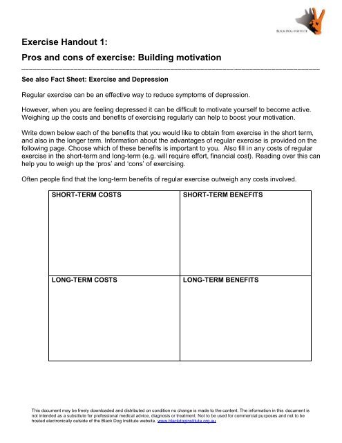 Exercise Handout 1 - Black Dog Institute Exercise Handout 1 - Black Dog Institute