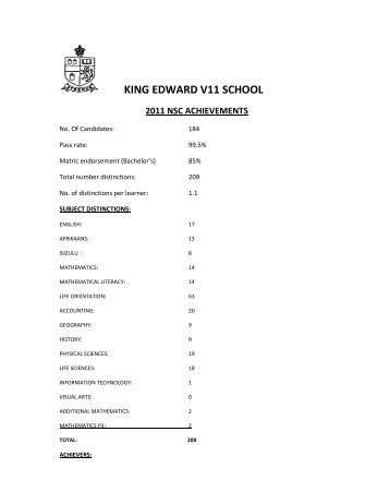 Download the full matric results here - King Edward VII School