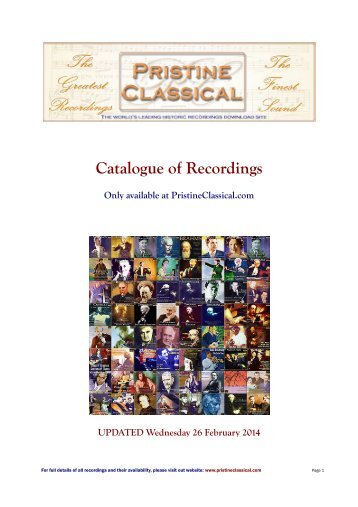 Catalogue of Recordings - Pristine Classical