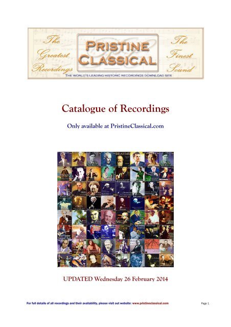 Catalogue of Recordings - Pristine Classical