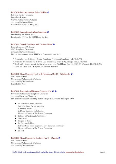 Catalogue of Recordings - Pristine Classical