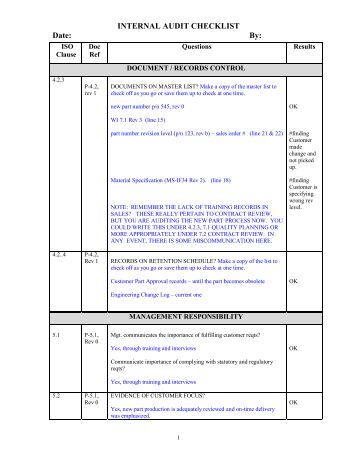 Contoh Checklist Audit Internal Iso