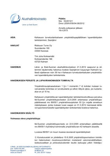 PÃ¤Ã¤tÃ¶s Nro 53/2013/1 Dnro LSSAVI/50/04.08/2012 Annettu ...