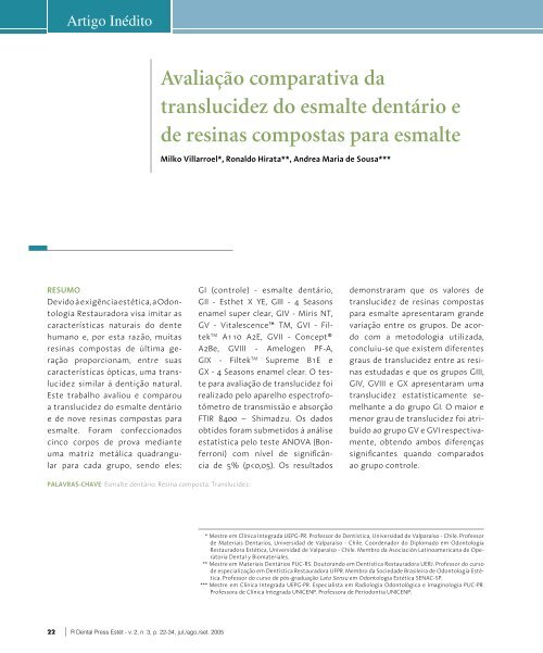 Avaliação comparativa da translucidez do esmalte dentário e de ...