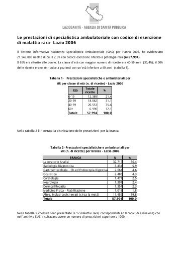 Le prestazioni di specialistica ambulatoriale con codice di ...