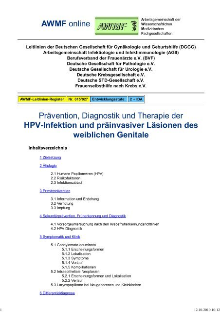 015-027 S2 IDA PrÃ¤vention, Diagnostik und Therapie der ... - AG CPC