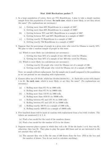 Stat 1040 Recitation packet 7