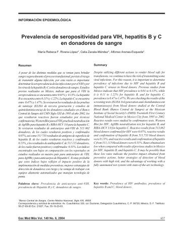 Prevalencia de seropositividad para VIH, hepatitis B y C ... - Sida Studi