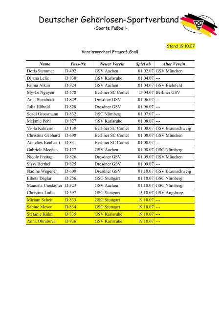 Verein's Wechsel Frauen - DGS-Fußball.de