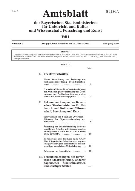 Amtsblatt - Bayerisches Staatsministerium fÃ¼r Unterricht und Kultus