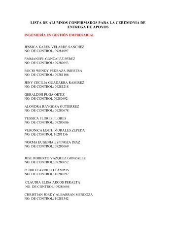 lista de alumnos confirmados para la ceremonia de entrega de apoyos