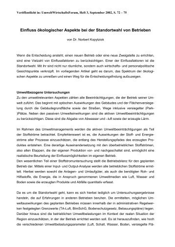 Einfluss ökologischer Aspekte bei der Standortwahl von Betrieben