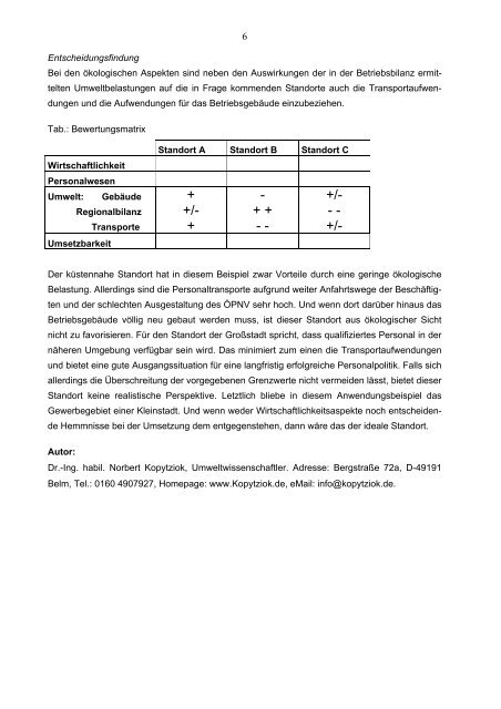 Einfluss ökologischer Aspekte bei der Standortwahl von Betrieben