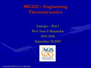 ME2121 – Engineering Thermodynamics