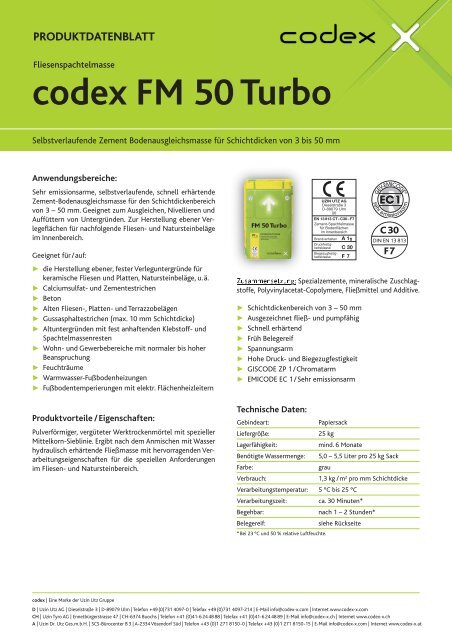 codex FM 50 Turbo PRODUKTDATENBLATT - Uzin Utz AG