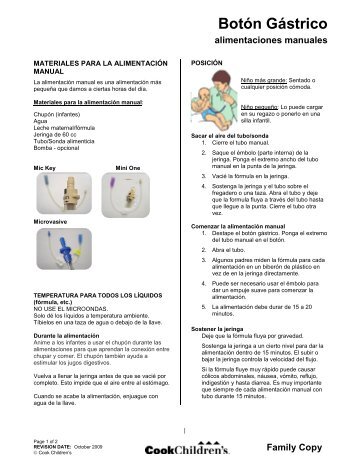 BotÃ³n GÃ¡strico alimentaciones manuales - Cook Children's