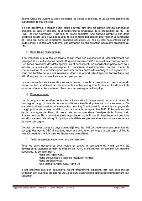 Rapport de Mission au Cameroun Appui à l'Organisation de la ...