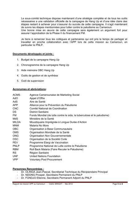 Rapport de Mission au Cameroun Appui à l'Organisation de la ...