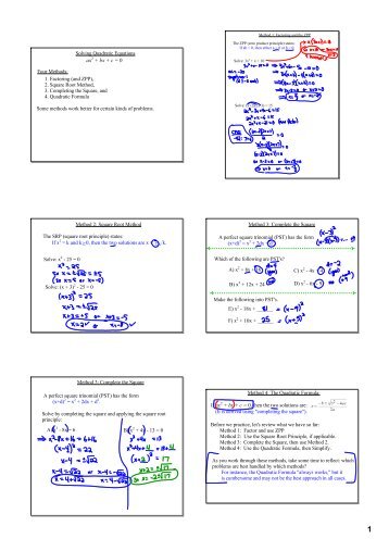 Solving Quadratic Equations 1. Factoring (and ZPP), 2. Square Root ...