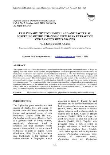 preliminary phytochemical and antibacterial screening of the ...