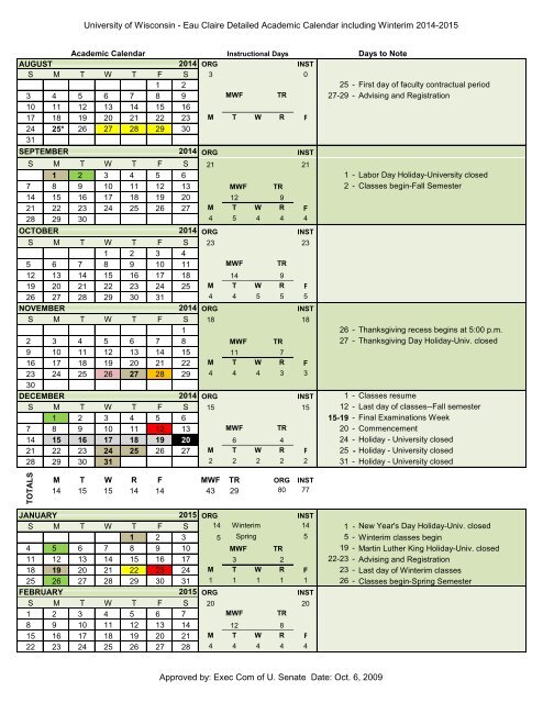 Uwec Academic Calendar 2022 2014 - 2015 Ay - University Of Wisconsin-Eau Claire