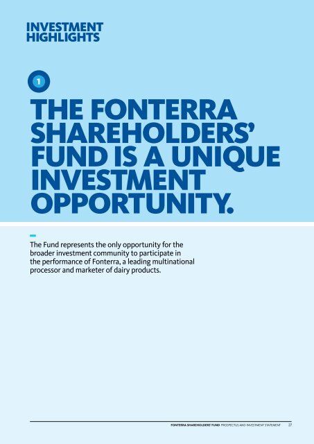 Fonterra Shareholders' Fund Prospectus and Investment Statement