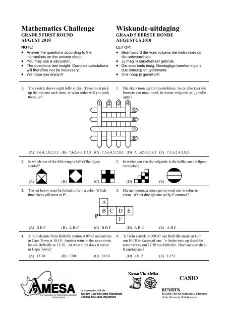 Mathematics Challenge Wiskunde-uitdaging - AMESA