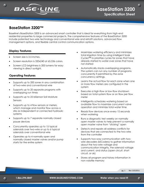 BaseStation 3200 Legacy Specification Sheet - Baseline Systems