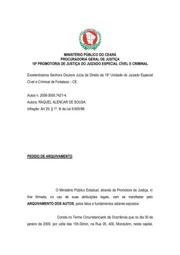 Pedido de Arquivamento - Ambiental - MinistÃ©rio PÃºblico do Estado ...
