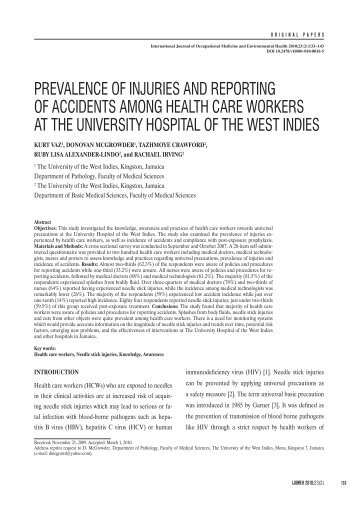prevalence of injuries and reporting of accidents among health care ...