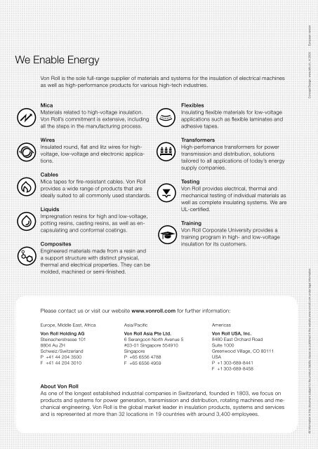 Von Roll - Insulating Systems for Traction Motors Brochure