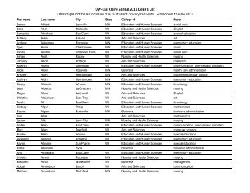 UW-Eau Claire Spring 2011 Dean's List - University of Wisconsin  ...