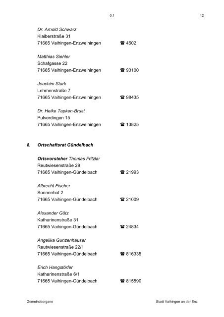 GEMEINDEORGANE - Stadt Vaihingen an der Enz
