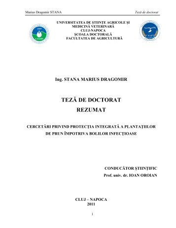 TEZÄ DE DOCTORAT REZUMAT - USAMV Cluj-Napoca