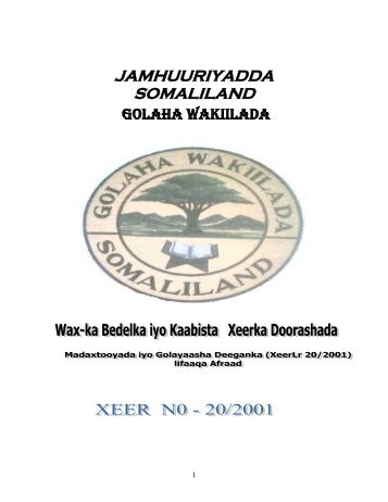 JAMHUURIYADDA SOMALILAND - Somaliland Law