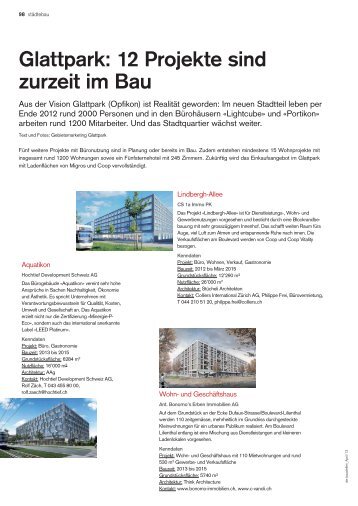 Glattpark: 12 Projekte sind zurzeit im Bau (die baustellen, Mai 2013)