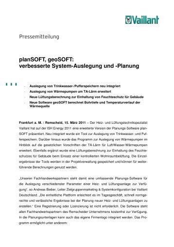 planSOFT, geoSOFT: verbesserte System-Auslegung und ... - Vaillant